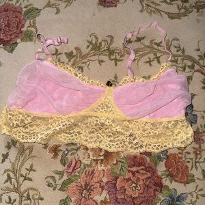 Lace Trim Pink and Yellow Bralette